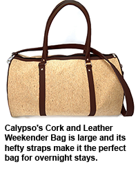 Calypso's Cork and Leather Weekender Bag is large and its hefty straps make it the perfect bag for overnight stays.