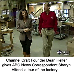 Founder Dean Helfer gives ABC Reporter Sharyn Alfonsi a tour of the factory
