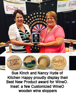 Sue Kinch and Nancy Hyde of Kitchen Happy proudly display their Best New Product award for WineO