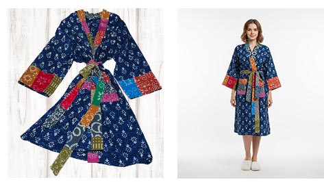 A product photo of a robe transformed into a shot of the robe worn by a model