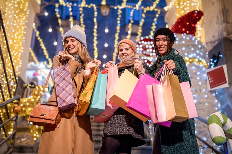 Christmas shoppers at a mall
